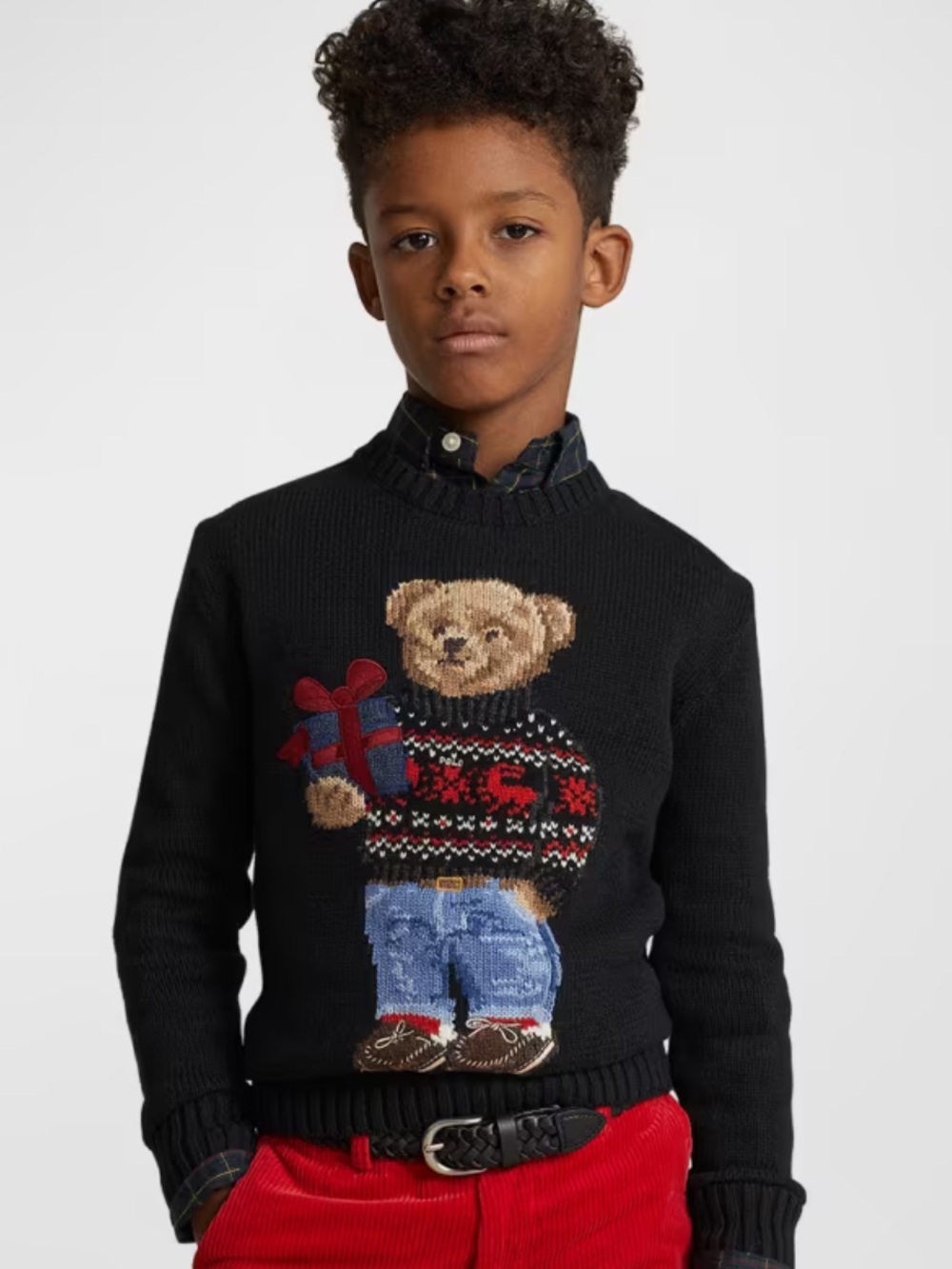 Polo by Ralph Lauren Black Crewneck Sweater with Bear Motif
